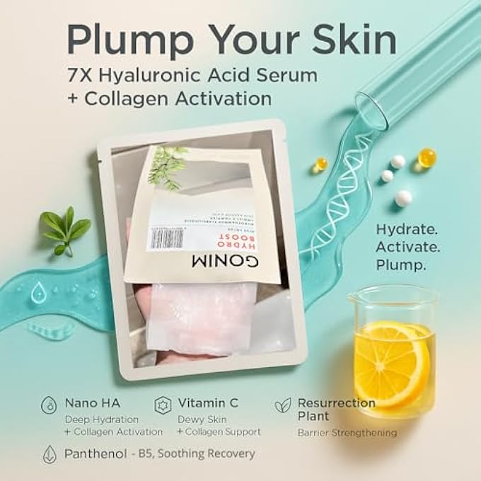 GONIM FACE MASK KOREAN SKIN CARE WITH HYALURONIC ACID SERUM & COLLAGEN ACTIVATION, HYDRATING FACE MASKS SKINCARE WITH VITAMIN C, MOISTURIZING SHEET MASK FOR ALL SKIN, KOREAN FACE MASK 10 SHEETS - Image 3